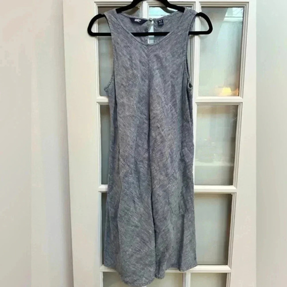 Lands' End Sleeveless Linen A-Line Shift Dress Chambray Navy Size M Petite 10/12 - Picture 1 of 11